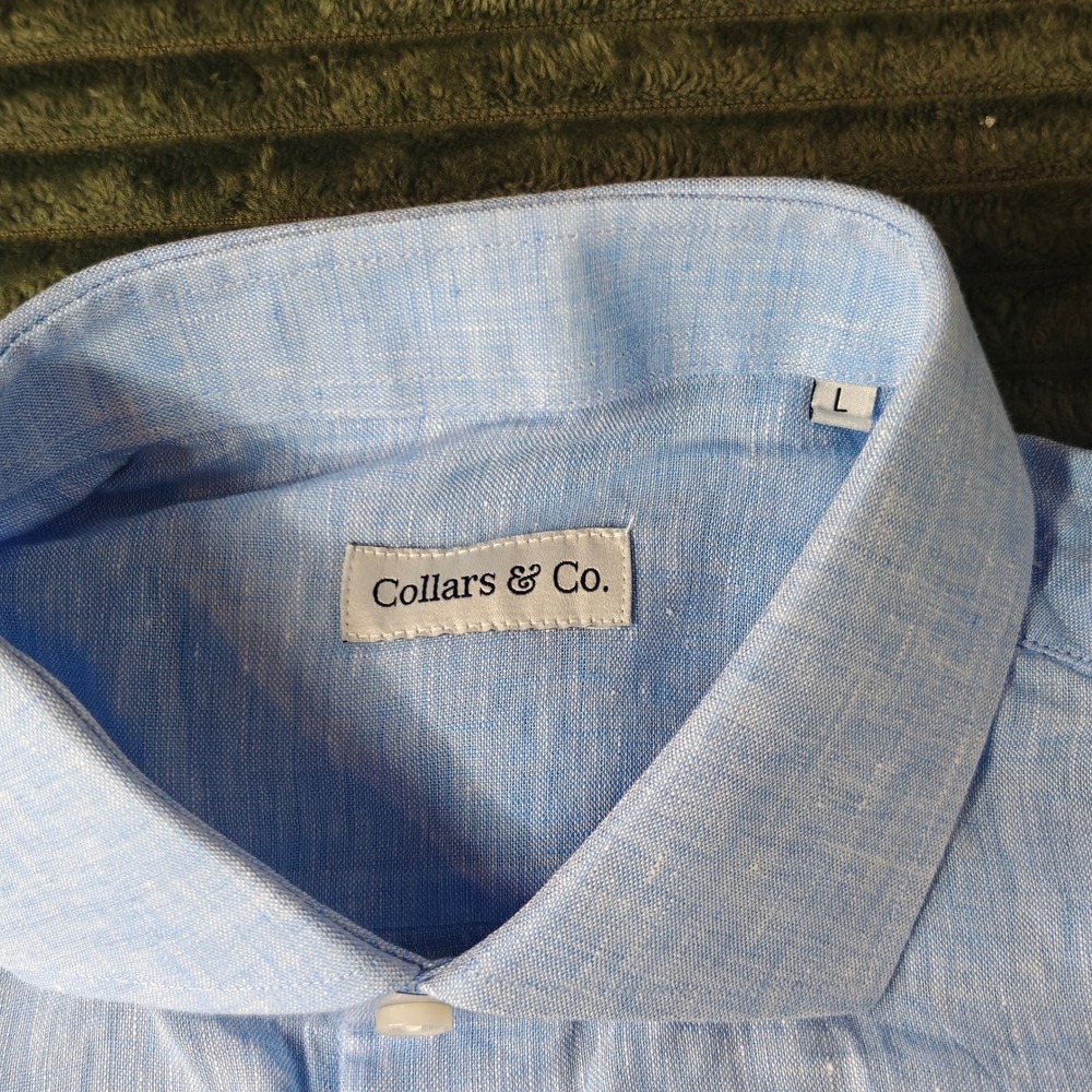 Collars & Co Mens Light Blue 100% Linen Long Sleeve Button Down Shirt Size L - Picture 3 of 15